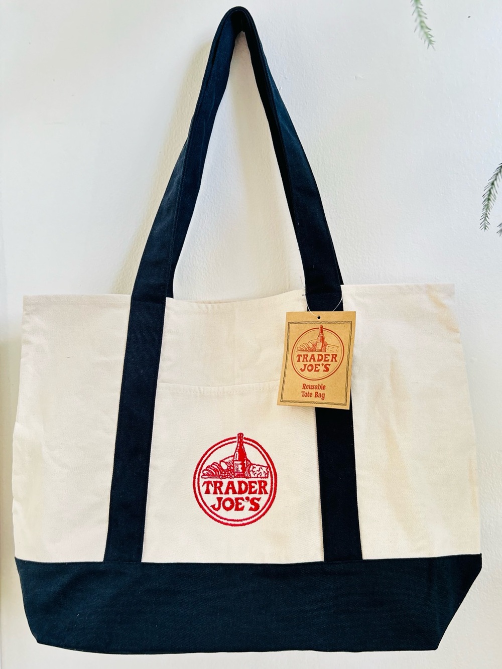 Trader Joe's Navy Blue Large Canvas Tote Bag